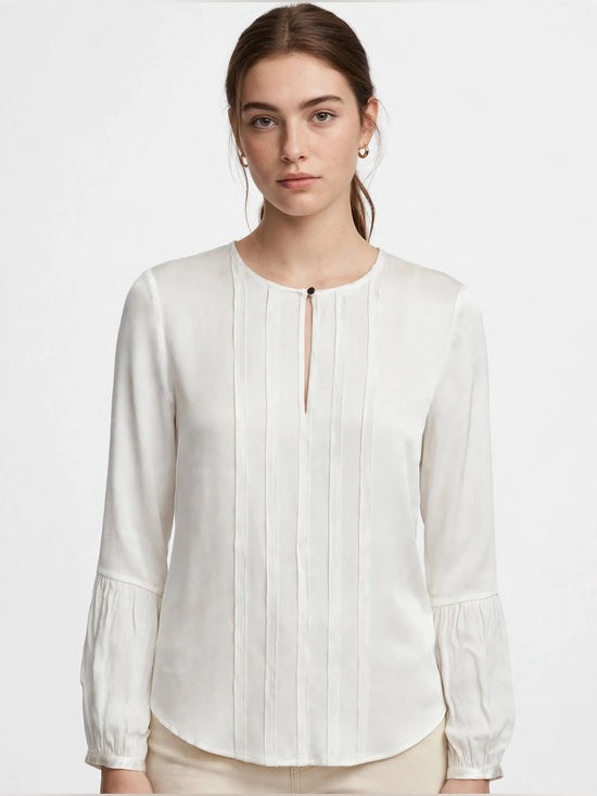 Ella Moss Tops - Ella Moss Ivory/Off White Pintuck Keyhole Long Sleeve Blouse Fits XS/S